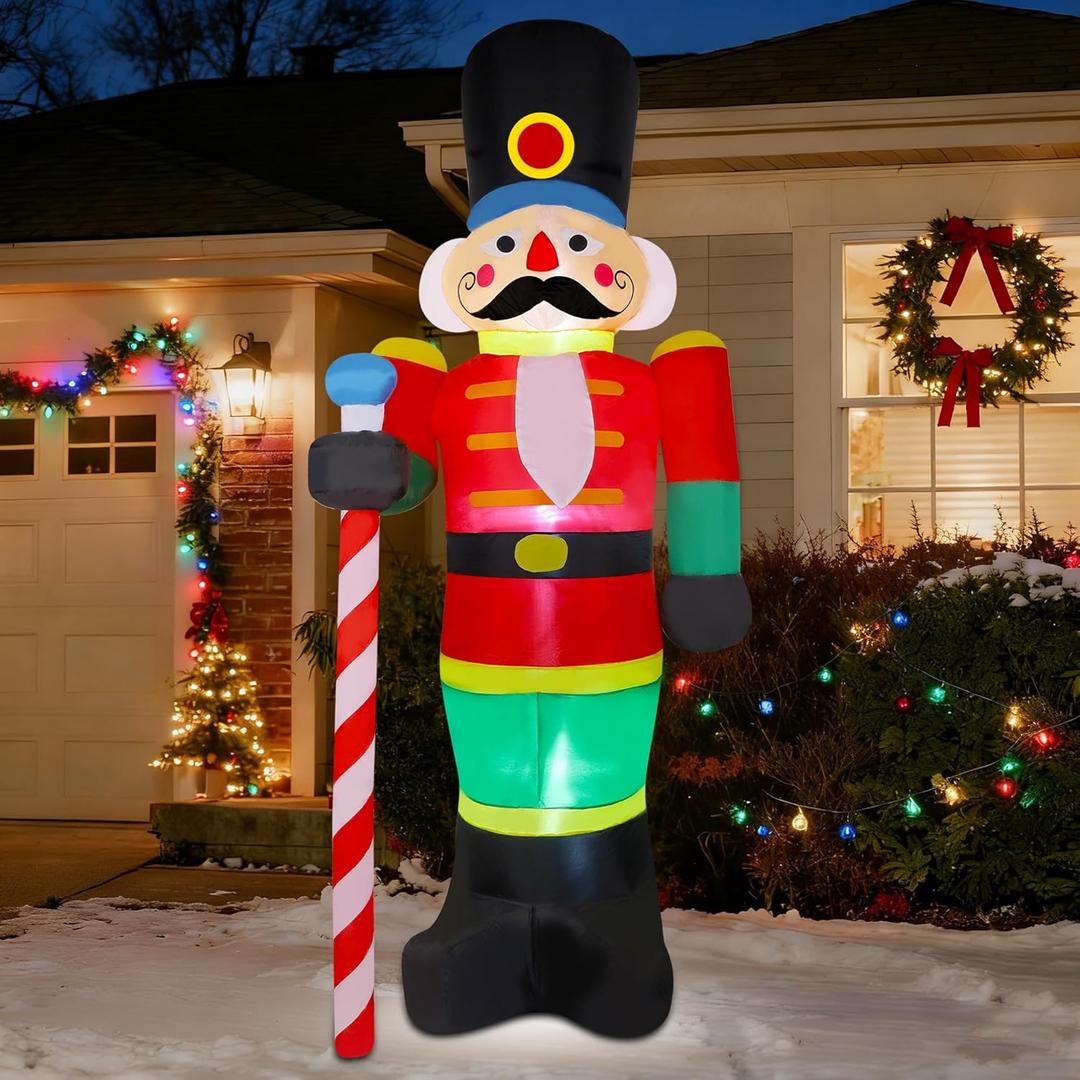 yofit 8 FT Christmas Inflatable Nutcracker Soldier Outdoor Decorations, Blow Up Decorations Santa Soldier with LED Lights for Yard Lawn Garden Holiday Party