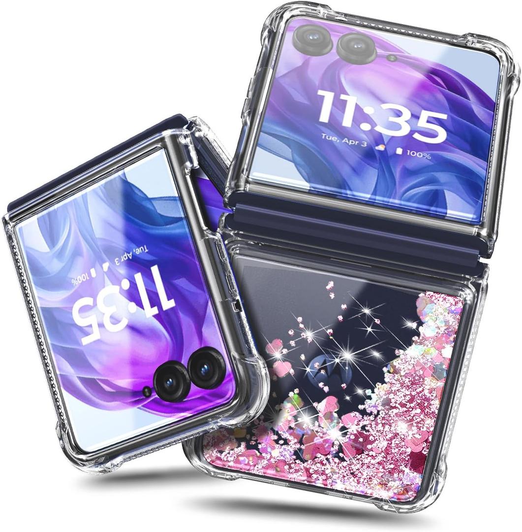 NZND Designed for Motorola Razr-2023 Case, Rose Gold | Not Fit Razr+ Plus 2023 | Glitter Bling Sparkly Floating Liquid Women Girls Cute Phone Cover