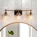 KSANA Bathroom Light Fixtures, 3 Light Black and Gold Vanity Lights for Bathroom with Clear Glass Shade, 24.5'' Modern Brass Bathroom Lights Over Mirror