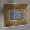 Creative Co-Op Hand-Carved Mango Wood Photo Frame with Bone Border & Ribbed Pattern, Natural (Holds 2" x 3" Photo)