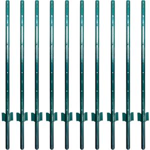 ARIFARO Fence Posts 4 Feet Sturdy Duty Metal Fence Post, Pack of 10, No Dig Garden U Post for Wire Fencing Steel Post for Yard, Outdoor Wire, FP-4FT (Green 10 PCS)