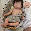 Abenduot 10 Inch Can Open Mouth Full Body Silicone Baby Doll Realistic Preemie Reborn Baby Girls Doll with Hand Rooted Hair