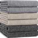 Mordimy Premium Kitchen Towels 6 Pack (18 x 28 Inches, Grey/Khaki/Black), Large Cotton Flat & Terry Kitchen Hand Towel, Super Absorbent Tea Dishtowels Set with Hanging Loop