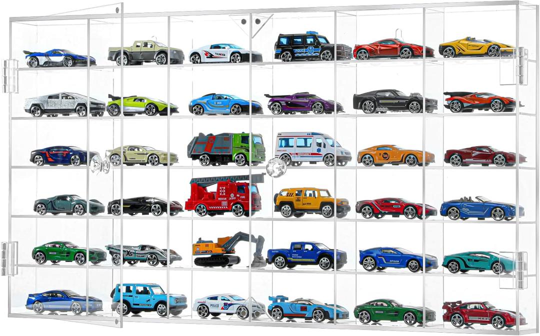 Display Case for Hot Wheels - Acrylic Showcase & Storage Organizer - No Assembly Required for Matchbox, Collectible Cars - Dust-Proof for 1/64 Scale Model Vehicles
