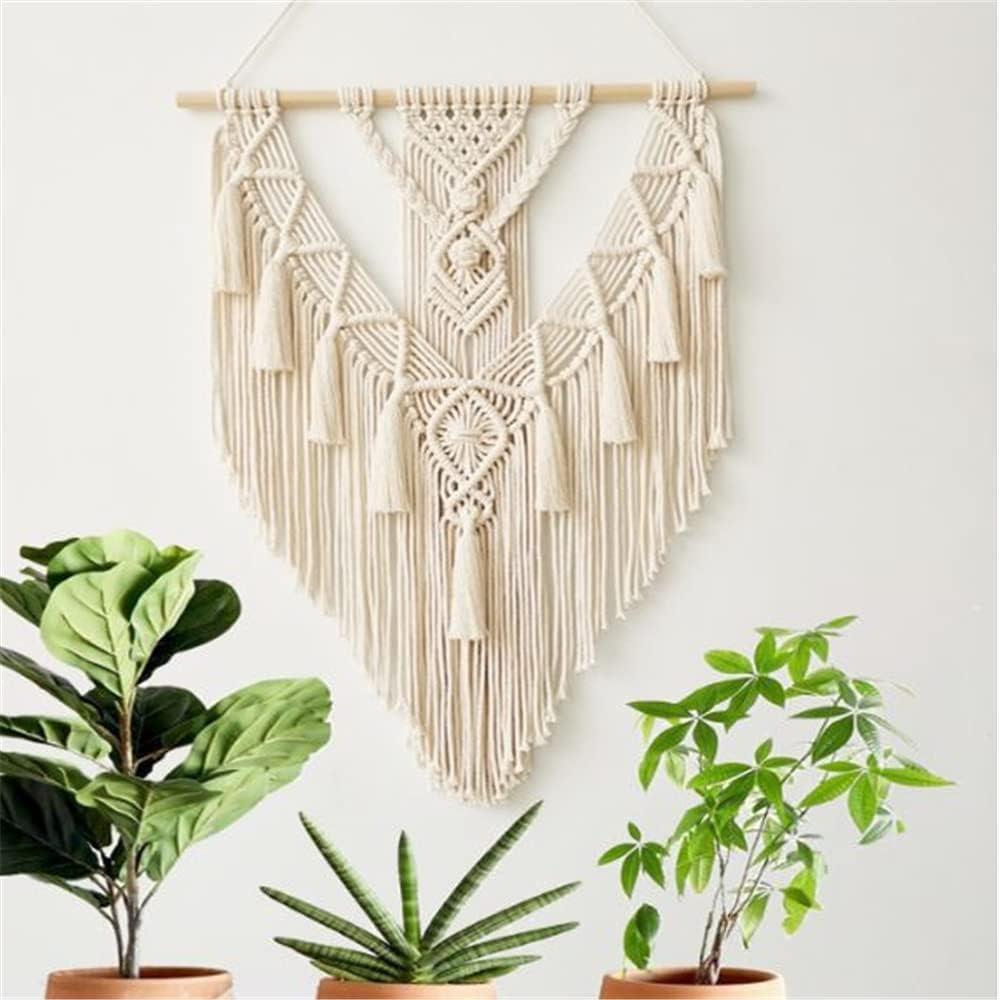 BMIDRUT Hanging Macrame Tapestry Woven Boho Wall Art Handmade Macrame Tapestry Home Wall Decor Wall Pediment 18x30 Inch (Beige)