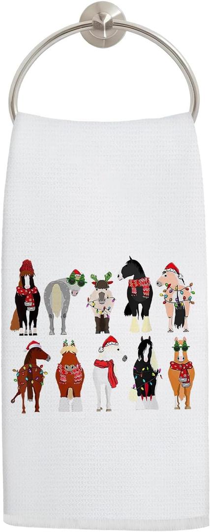 Christmas Horse Kitchen Towels, Horse Lover Gifts Hand Towels for Bathroom Decor, Holiday Christmas Farm Animal Horses Dish Tea Towel for Kitchen Decor, 16x24 Inch