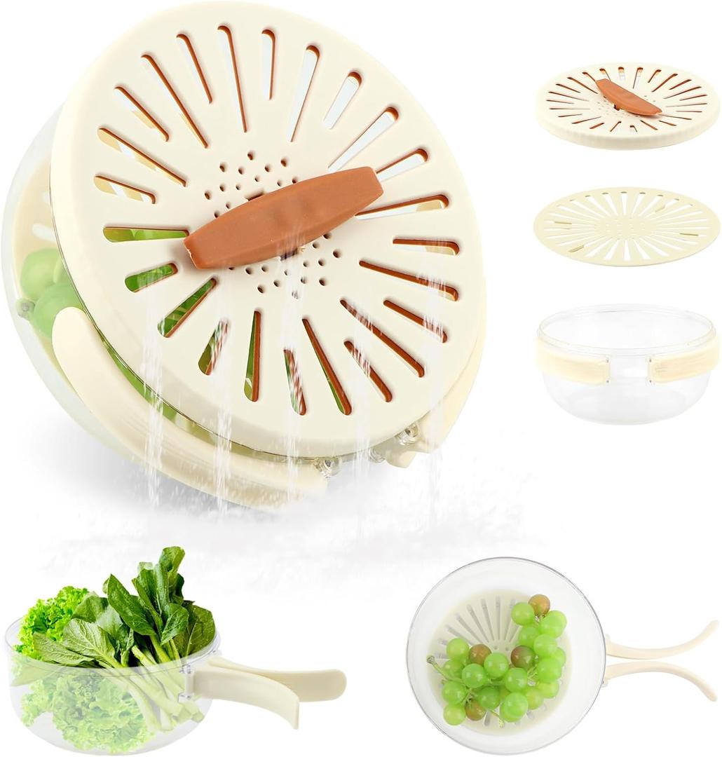 Draining Basket With Lid, Sink Drain Basket, 2 In 1 Multifunctional Drain Basket, Fruit Washing Bowl With Strainer, With Collapsible Handle For Washing Fruits And Vegetables (COLOR: Brown)