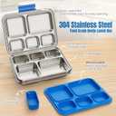Stainless Steel Bento Lunch Box for Kids & Adults, 5 Compartment Metal Portable Bento Box with Silicone Food Container and Removable Silicone Seal,BPA-Free,School,Office(Blue)