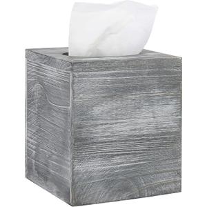 MyGift Graywashed Wood Decorative Tissue Box Holder Cover, Bathroom Facial Tissue Box Cover with Easy Refill Slide-Out Bottom Panel