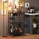 TUTOTAK Bar Cart, Home Bar Serving Cart with 3-Tier Shelf, Drink Cart with Wine Rack, Glass Holder, Rolling bar carts for The Home, Living Room, Brown V1BC01BK035