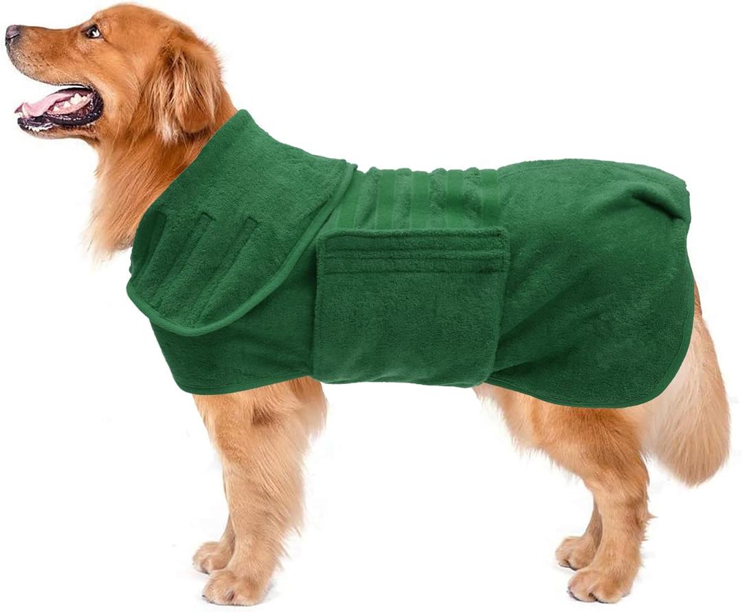 Dog Bathrobe Dog Robes for After Bath Shower Swimming Dog Drying Towel Super Absorbent fit for Small Medium Large Breeds - Green - L