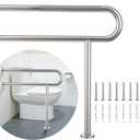 Toilet Support Rail 31.3X 31.5 Inch, Munzong Anti-Slip Satin Brushed Nickel Handicap Grab Bar for Bathroom, Stainless Steel Knurled Safety handrails with Leg for Elderly Disabled Pregnant-1.25Tube