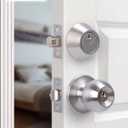 Lanwandeng 2 Sets All Keyed Same Entry Door Knob and Single Cylinder Deadbolt Combo Set, Round Ball Satin Nickel Exterior Door Knobs with Lock and Keys for Entrance and Front Door