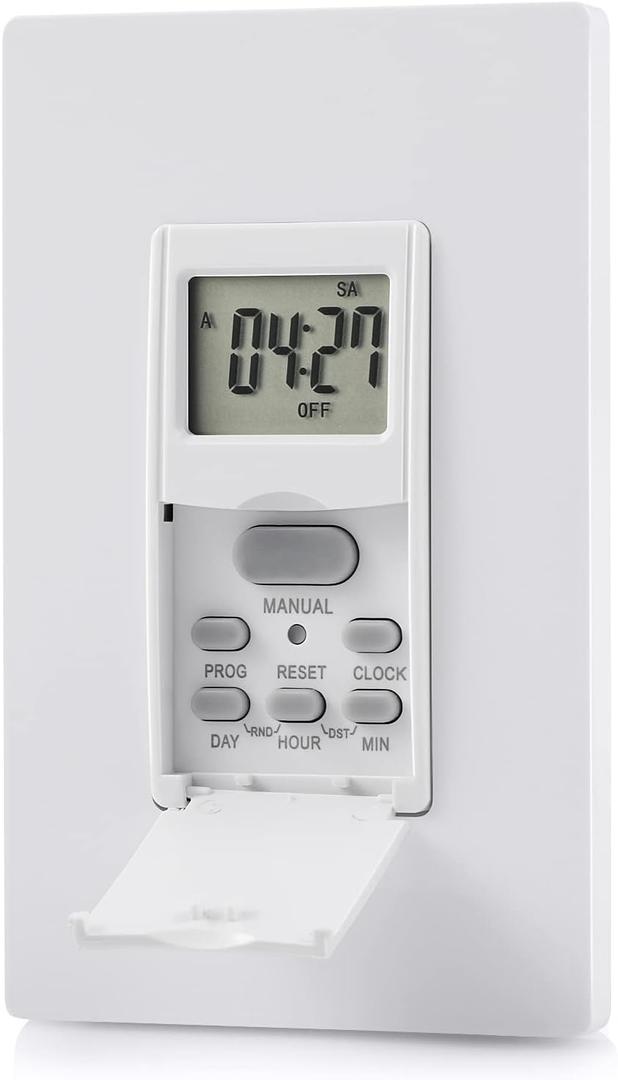 DEWENWILS Indoor in Wall Timer Switch for Light, Single-Pole,7 Day, 7 ON/Off Settings, DST RND Mode, Programmable Digital Switch Timer for Lights, Fans, Motors, Neutral Wire Required, ETL Listed