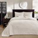 Madison Park Quebec Queen Size Quilt Bedding Set - Ivory , Damask  3 Piece Bedding Quilt Coverlets  Ultra Soft Microfiber Bed Quilts Quilted Coverlet (Cream)