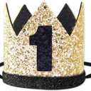 1st Birthday Crown Hat for Baby, Glitter Crown for Birthday Party, Boy Girl First Birthday Hat, Crown Decoration (Black)