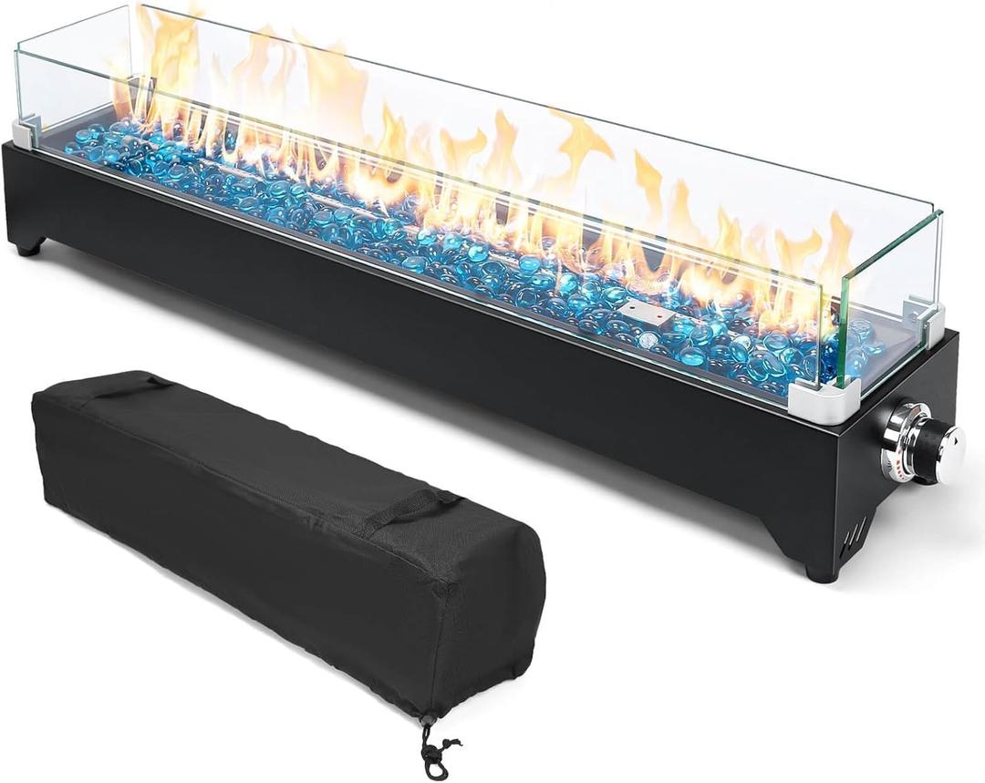 Tabletop Propane Fire Pit 36 Inch, 50000 BTU, Stainless Steel Outdoor Table Top Firepit with Cover and Wind Guards, Portable Tabletop Fire Pit for Patio and Camping