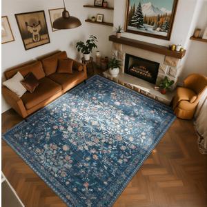 Washable Rugs 8x10 Area Rugs for Living Room,Ultra Soft Faux Wool Retro Carpets,Non Slip Backing,Durable Edge Binding,Stain Resistant,The Large Carpet for Bed Room,Dining Room,Office Decor