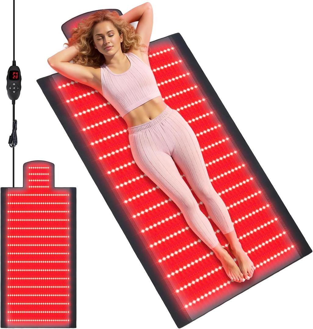 520 LEDs Dual Full Body Red Light Therapy Mat, Red Light Therapy Blanket, 2in1 LEDs(660nm& 850nm), Premium Leather, Adjustable Timer & Intensity