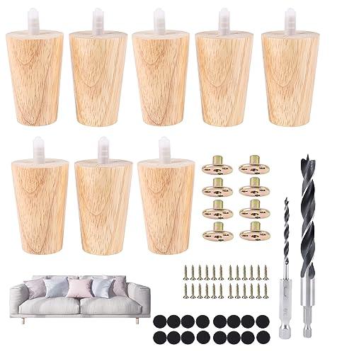 Txcucc 8 Pieces Furniture Couch Legs 3 Inch Round Solid Wood Sofa Legs Natural Wooden Couch Legs Replacement Legs for Armchair, Cabinet, Chair, Footstool, Mid Century Modern Dresser, Natural Wood…