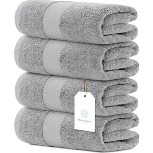 White Classic Luxury Bath Towels Set of 4 Large - 700 GSM Cotton Ultra Soft Bath Towels 27x54 | Highly Absorbent and Quick Dry | Hotel Towels for Bathroom Luxury, Plush Shower Towels, Dolphin Gray