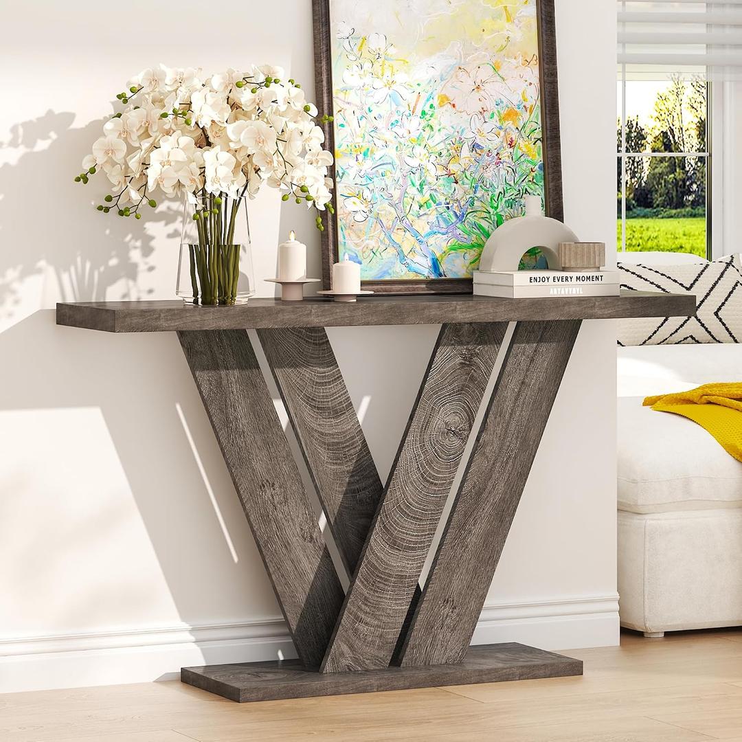 51" Console Table, V-Shaped Entryway Table, Wood Sofa Table Behind Couch, 51.2 inches L x 12.6 inches W x 31.5 inches H