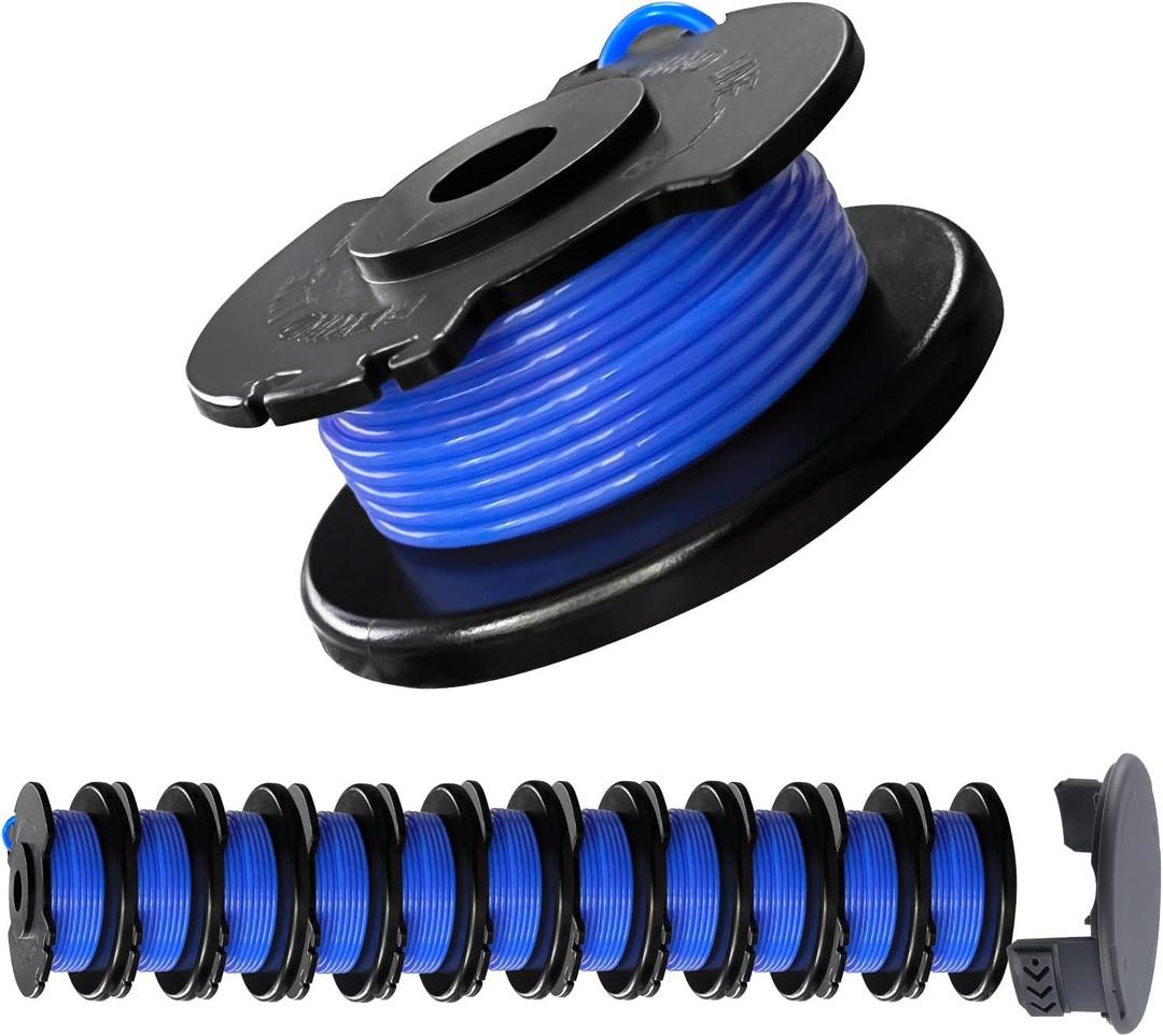 A ANLEOLIFE AC14RL3A String Trimmer Replacement Line with AC14HCA Cap, 11ft/0.065" Autofeed Spools for RYOBI 18V, 24V and 40V Cordless Trimmers (12 Spools & 1 Cap)
