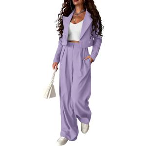PRETTYGARDEN Teacher Outfits for Women Trendy Work Office Corporate Two Piece Matching Suit Set (Light Purple, Medium)