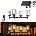 Solar Outdoor Chandelier, 4-Light 20" Hanging Copper Wire Pendant Lights, Waterproof Dimmable, Outdoor Chandelier for Gazebo, Porch, Pergola,