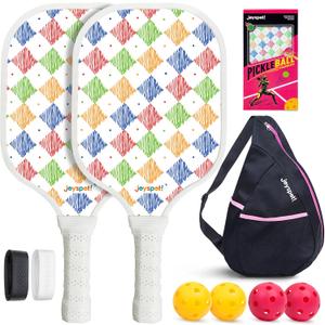 Premium Pickleball Paddles Set of 2, Fiberglass Surface & Polypropylene Honeycomb Core, Lightweight (7.5oz) with 4 Indoor/Outdoor Balls,GripTapes Carry Bag, Perfect for Beginner Men Women (Rhombus)