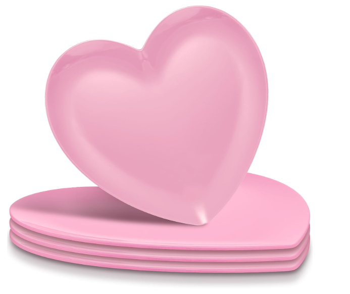 FillTouch 4 Pcs 9.5 Inch Heart Shaped Melamine Plates Dinner Plates Heart Dinnerware Dishes for Valentines, Birthdays, Bridal Showers, Baby Showers (Pink)