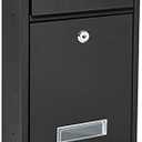 Ydocabinit Wall Mount Mailbox, Large Capacity Mailbox for House Outside with Flag Kit Galvanized Steel Rust-Proof Metal Post Drop Box, 15.74"×9.84"×4.33" Flower Hollowed Wooden Patterned Metal Sheet