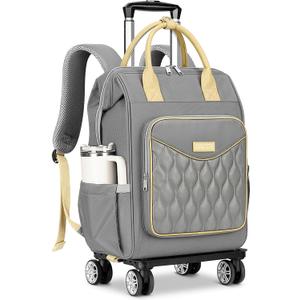 Ytonet Rolling Backpack for Women, 15.6 In Rolling Travel Backpack with 4 Spinner Wheels, Carry On Wheeled Backpack with Detachable Trolley, Water-Resistant Roller Bag for College Business Work, Grey, 18.8" x 13.5" x 8.5"
