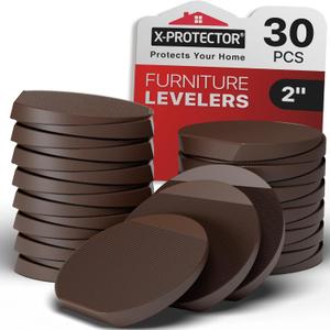X-Protector Furniture Levelers - 30 PCS 2" Brown Rubber Shims for Leveling - Multi-Purpose Feet to Prevent Wobbling - Good for All Kinds of Furniture! (30 PCS Brown)