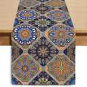 Boho Bohemian Table Runner 90 Inches Long, Vintage Seasonal Blue Table Runners for Party Kitchen Dining Coffee Table Bedroom Dressers Indoor Outdoor, Machine Washable (Bohemian C, 13” x 90”)