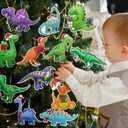 24 Pcs Dino Ornaments for Christmas Tree 6'' Felt Dinosaur Hanging Ornament Cute Christmas Tree Decor Dinosaur Ornament for Holiday Themed Birthday Party Xmas Favors
