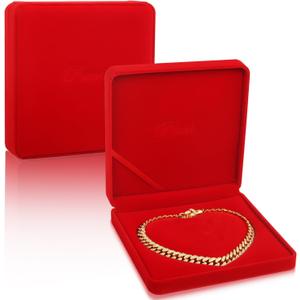 Nsmykhg Velvet Jewelry Box,2 Pack 7.5"x7.5" Pearl Necklace Gift Box Jewelry Set Box Empty Jewelry Box Jewelry Storage Holder,Jewelry Display Cases for Wedding, Anniversary, Travel - 2 Pcs (Red)