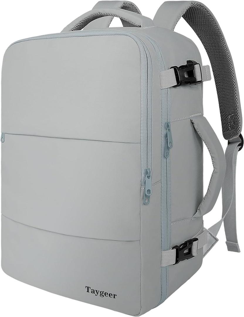 Taygeer Carry On Backpack, Womens Travel Backpack with USB Charging Port & Shoe Pouch, Laptop Mochila 15.6inch Flight Approved, College Teacher Tote Bag for Business Travel Supplies, Grey (Large, Elephantgray)