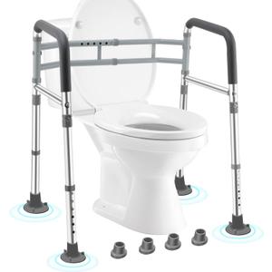 Toilet Safety Rails for Seniors, Adjustable & Foldable Toilet Frame for Elderly and Disabled, Handicap Toilet Handles Fits Any Toilet (350 lb)