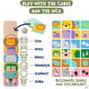 Nene Toys Wooden Block Stacking Game 4-in-1 Tumble Tower Family Board Game with Building Blocks, Cards and Dice African Safari Educational Wooden Toy for Kids 3-9 Years Old About Animals