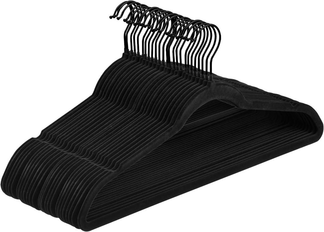 Pack of 60 Velvet Hangers, Space-Saving Heavy Duty Clothes Hangers for Suit, Non-Slip, 0.2 Inches Slim, 17.7 Inches Wide, 360 Swivel Black Hook - Black