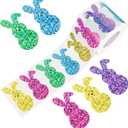 500 PCS Bling Sparkly Easter Bunny Stickers - 1.5'' x 0.8'' Large, 1 Roll of 5 Colors | Easter Basket Essentials Stuff, Waterproof Self-Adhesive Rabbit Stickers for Holiday Cards Boxes Seal Envelopes