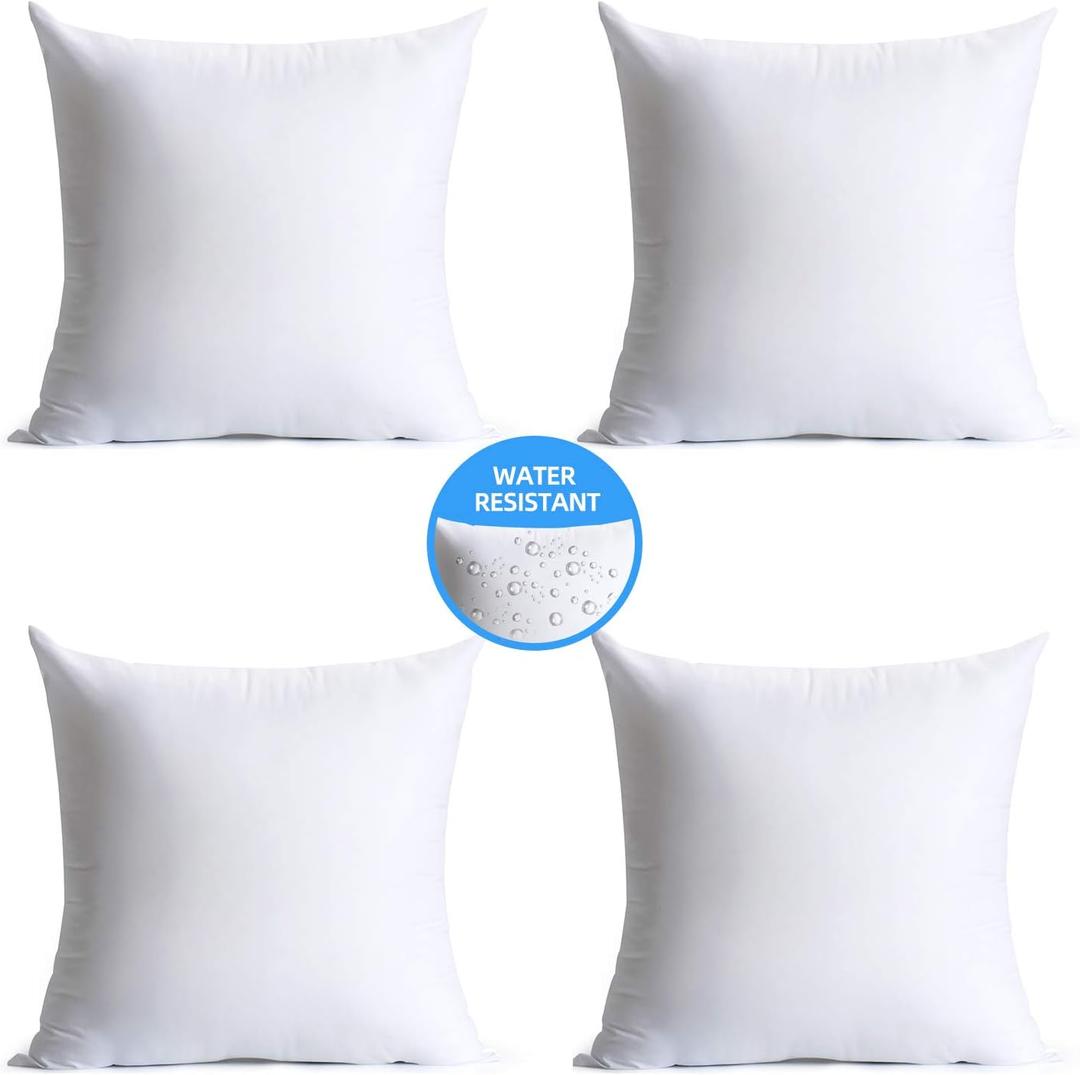 16 x 16 Pillow Inserts Outdoor, Water Resistant Hypoallergenic Square Decorative Throw Pillow Cushion Stuffer Forms Couch Sham - 16 x 16 inches Pack of 4