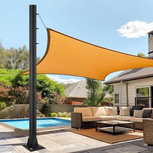 Shade Sail Poles, 10 Feet Outdoor Sun Shade Poles, 2.8" Diameter Steel Heavy Duty Sun Shade Sail Poles for Patio & Deck & Playground & Backyard, Black Sail Shade Pole with 3 Rings, One Pole