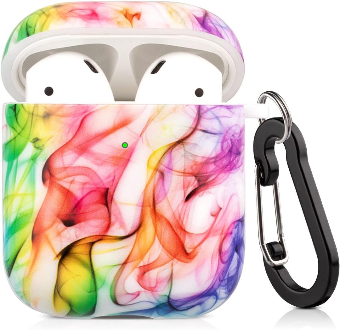 2 x Airpods Case, Airpod Case for Women Girls Kids Protective Hard Airpod Case Cover for Apple AirPods 2 & 1 with Keychain Compatible with Wireless Charging, Colored Smoke