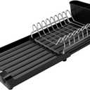 Dish Drying Rack Compact Expandable - A Space-Saving, Stainless Steel, Rust-Resistant Dish Drainer for Kitchen and Apartment Countertops/Sink Cabinets, Extendable from 11.42 to 19.9 inches(Black) (Single)