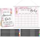 Sintuff Guess The Due Date Baby Shower Game Include 1 Pcs Guess The Arrival Date of The Baby Wooden Sign 1 Pcs Bear Predictions Sign Calendar with 12 Pcs Colored Pens for Game Party Favor(Pink)
