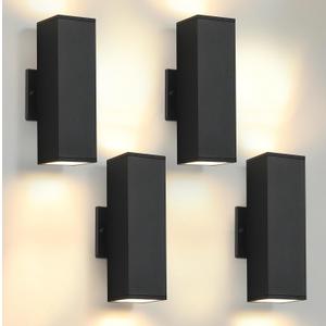 tewei 4 Pack LED Square Up and Down Lights Outdoor Wall Lights, Matte Black Exterior Lighting Fixtures with 7W LED Bulbs, Modern Outdoor Lights for House, Garage, Porch, Doorway