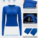 RUNNING GIRL Long Sleeve Yoga Shirts for Women, Soft Fitted Seamless Stretchy Casual Crew Neck Athletic Basic Shirt (Blue, M)