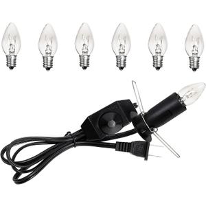 1 Pack Salt Lamp Cord Replacement with Dimmer Switch 5 feet Lamp Cord and 6-Pack Halogen Salt Lamp Bulbs(15 Watts) (C Type Clip Scoket)